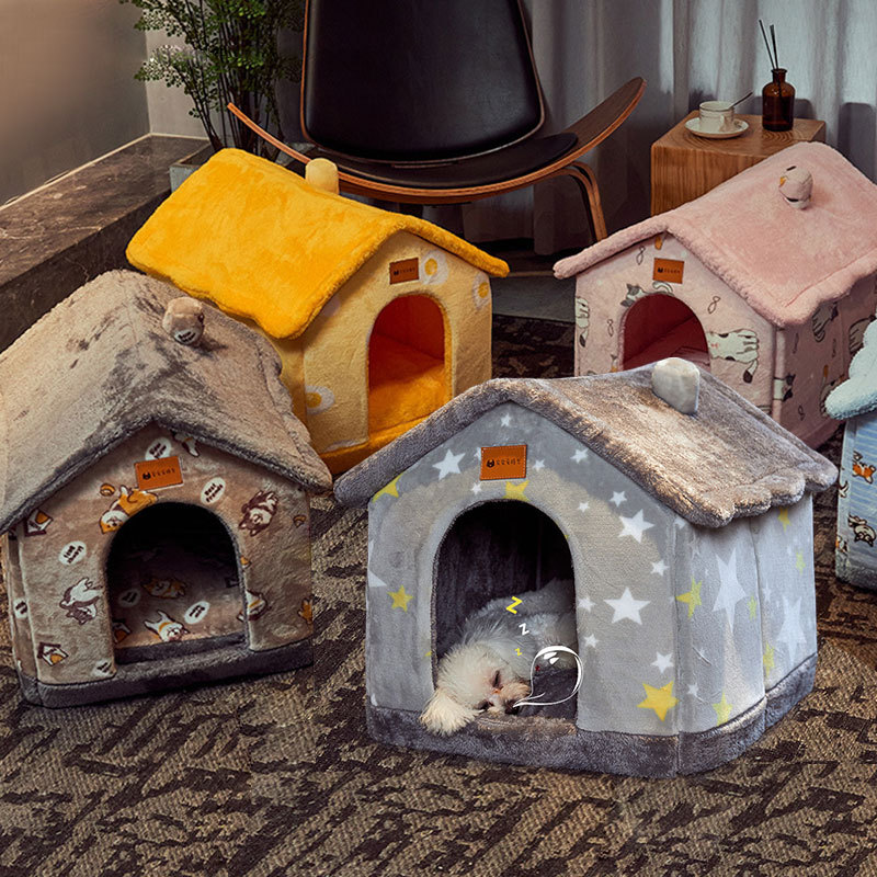 iKid Foldable Dog House Pet Cat Bed Winter Dog Villa Sleep Kennel Removable Nest Warm Enclosed Cave Sofa Pets Supplies