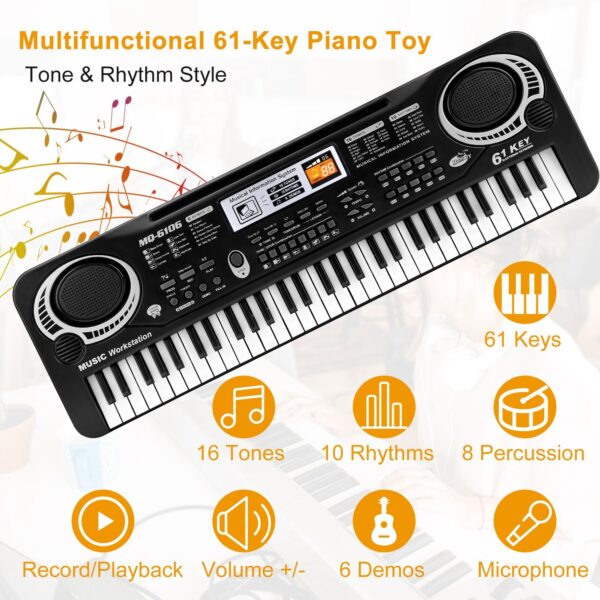 iKid 61 Keys Digital Music Electronic Keyboard Electric Piano Musical Instrument Kids Learning Keyboard With Microphone For Beginners Kids Girls Boys Adults - Image 8