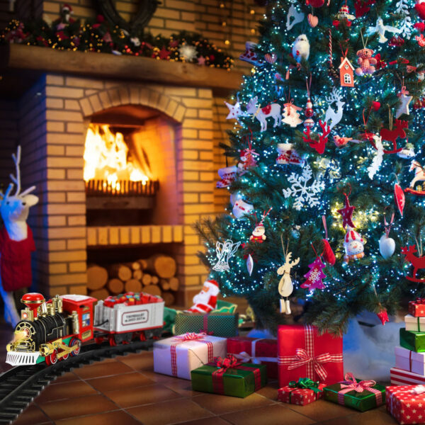 iKid Electric Train Set Kid Toy Xmas Steam Train Kit Tree Surround Track Battery Operated With Sound Light Santa Claus Christmas Gift - Image 4
