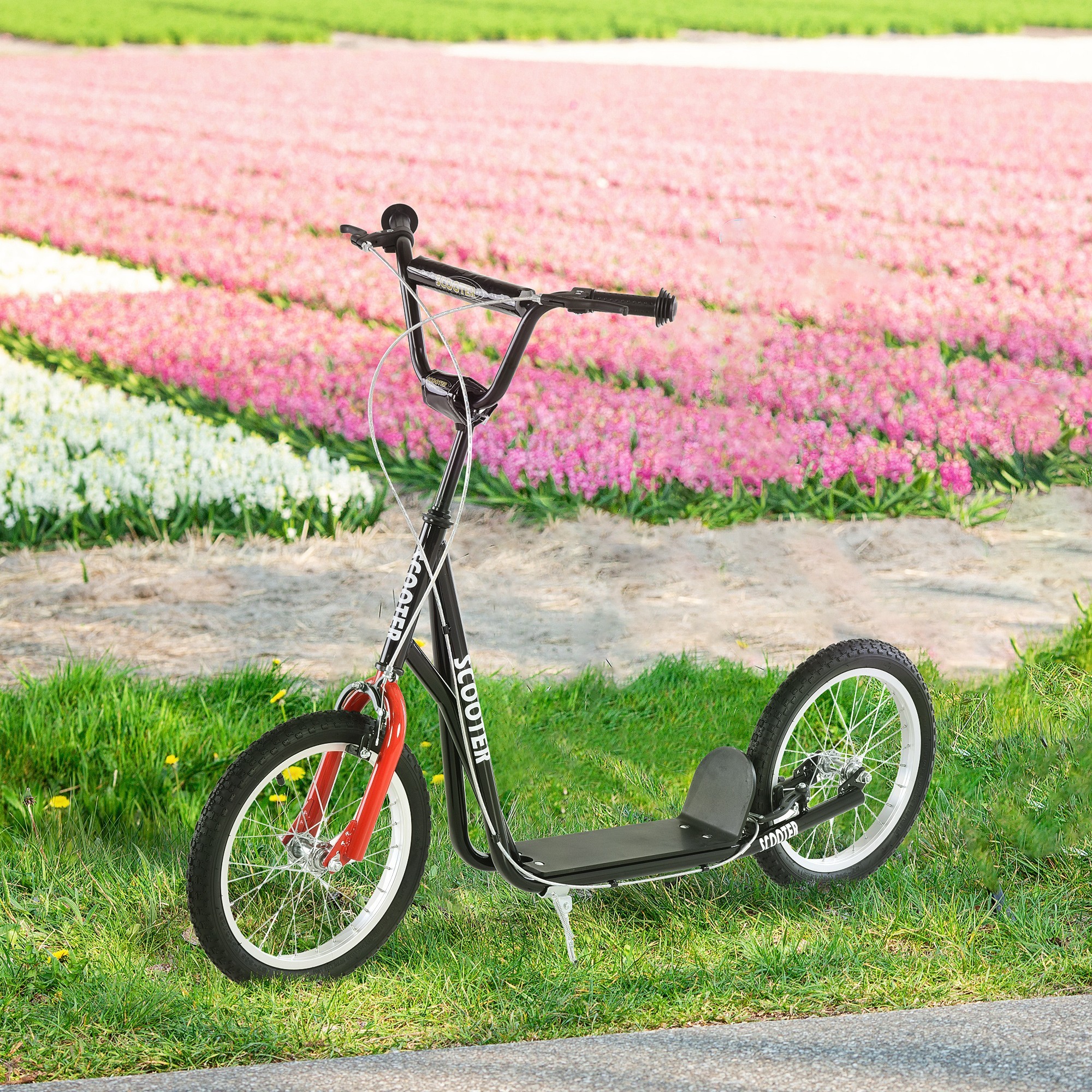 iKid Kids Kick Scooter Black Adjustable Handlebar Dual Rear Brakes Inflatable Wheels