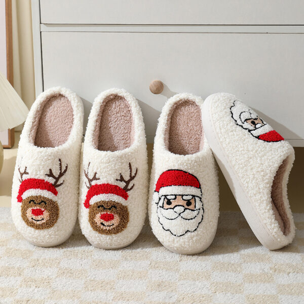 iKid Christmas Home Slippers Cute Cartoon Santa Claus Cotton Slippers For Women And Men Couples Winter Warm Furry Shoes - Image 3