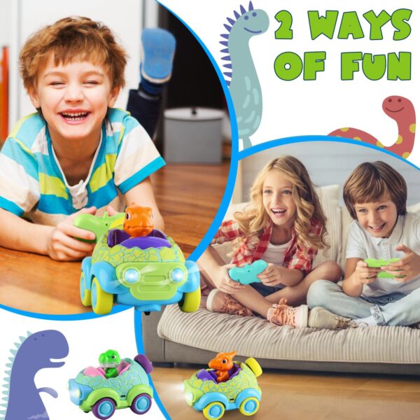 iKid 2Pack Dinosaur Remote Control Cars For Toddlers Rechargeable Rc Cars With Light Music Birthday Gift For Boys Girls Aged 3 4 5 6 Years Old Christmas New Year Gift - Image 3