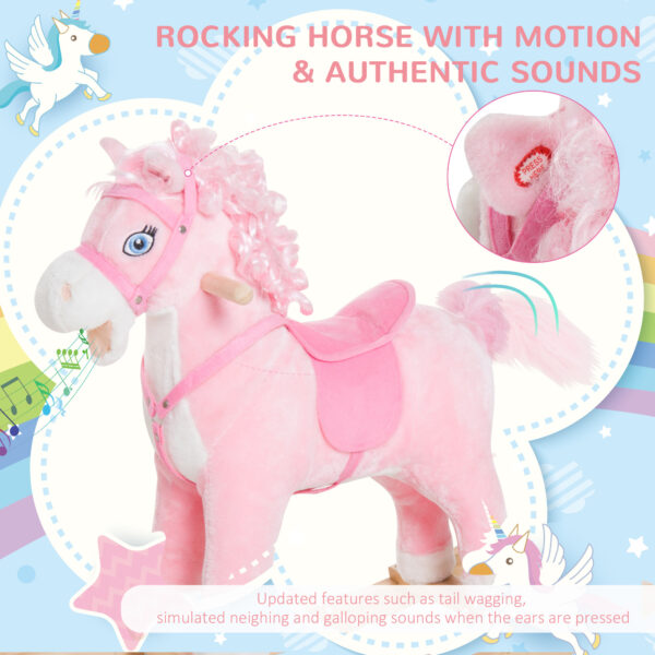 iKid Plush Rocking Horse Realistic Sounds Swinging Tail Pink Ideal Birth Gift Joyful Engaging For 3 Years - Image 4