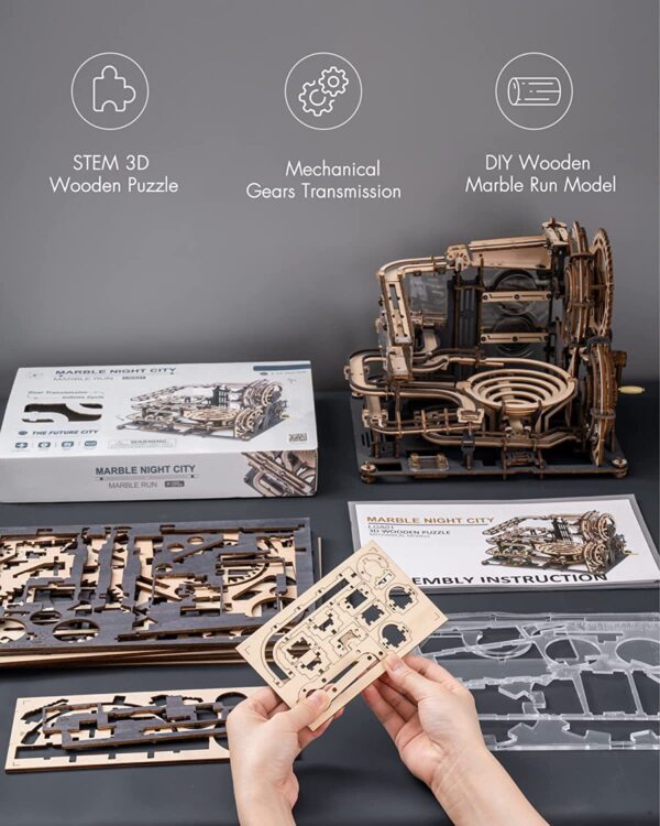 iKid Robotime Rokr Marble Night City 3D Wooden Puzzle Games Assembly Waterwheel Model Toys For Children Kids Birthday Gift - Image 4