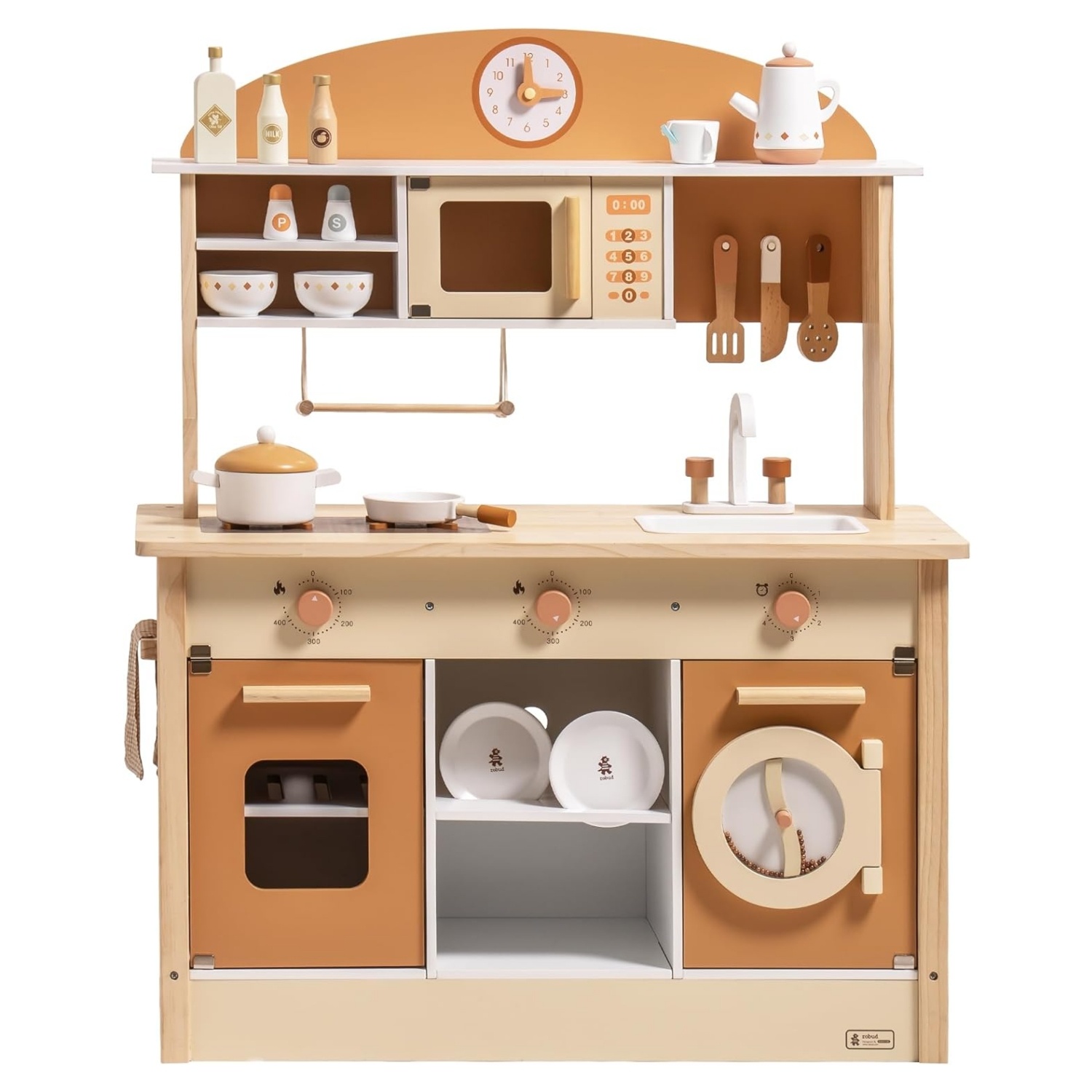 iKid Robud New Large Kids Toddlers Kitchen Playset Wooden Play Toy With Accessories