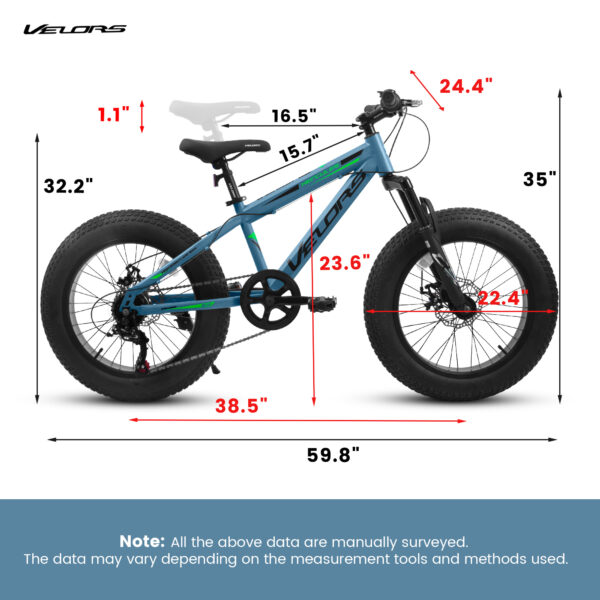 iKid V20235 20 Inch Fat Tire Bike 7 Speed Mountain Bike Dual Disc Brakes High Carbon Steel Frame Front Suspension Mountain Buggy City Commuter City Bike Fat Tire Bike - Image 7