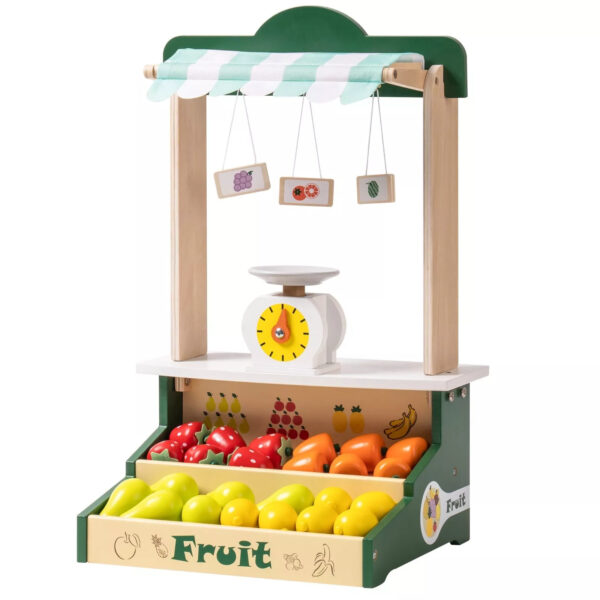iKid Robotime Wooden Farmers Market Stand Fruit Stall Toy Grocery Store Set For Kids