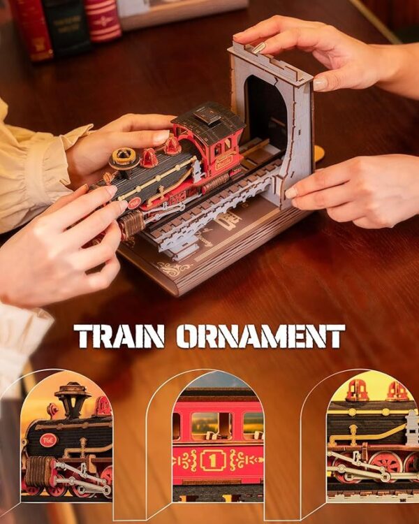 iKid Robotime Book Nook Book Ends Kits Century Train Diy Booknook 3D Wooden Puzzle Model Kit Bookend Bookshelf Decoration Gifts For Adults Kids Teens - Image 7