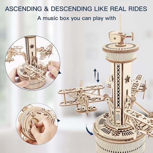 iKid Robotime Rokr 3D Wooden Puzzles For Adults Diy Musical Box Model Kit To Build Self-Assembly Building Kit Airplane- Control Tower - Image 10