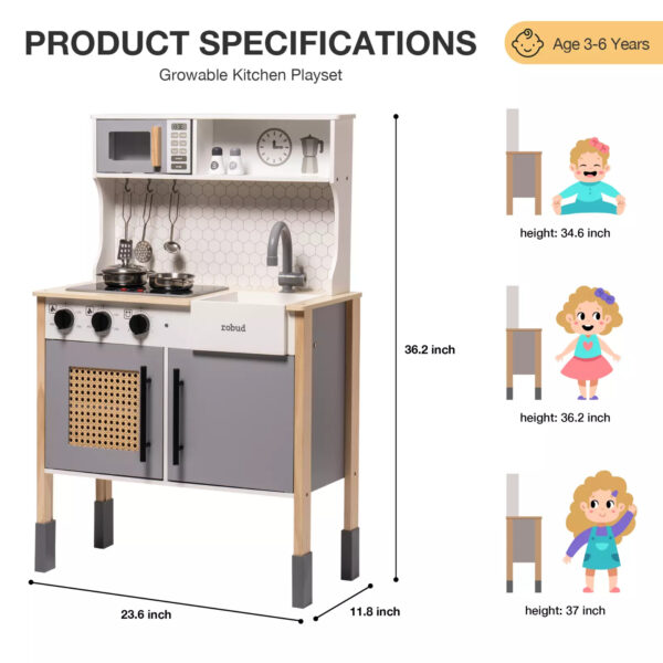 iKid Robotime Diy Pretend Play Kitchen Cooking Toy Set Gift For Boys And Girls Gray - Image 2