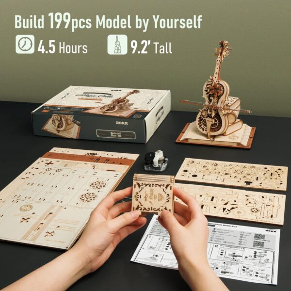 iKid Robotime Rokr Magic Cello Mechanical Music Box Moveable Stem Funny Creative Toys For Child Girls 3D Wooden Puzzle Amk63 - Image 5