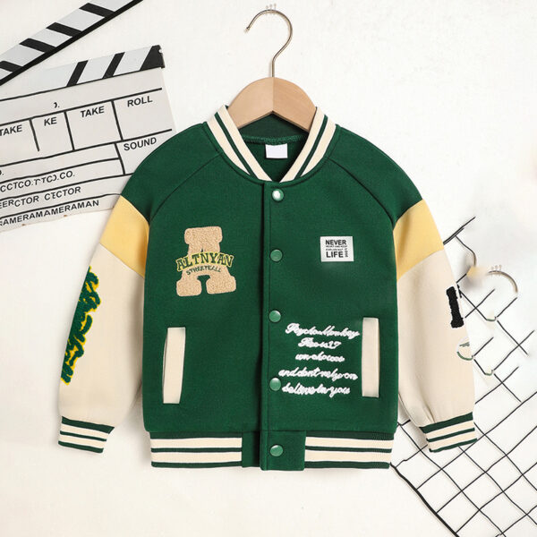 iKid Toddler Kids Girls Boy'S Trendy Embroidery Letters Print Jacket Baseball Collar Sports Casual Coat Children'S Wear