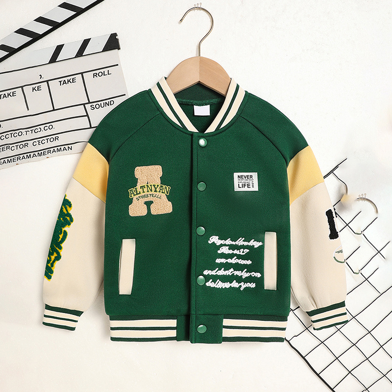 iKid Toddler Kids Girls Boy’S Trendy Embroidery Letters Print Jacket Baseball Collar Sports Casual Coat Children’S Wear