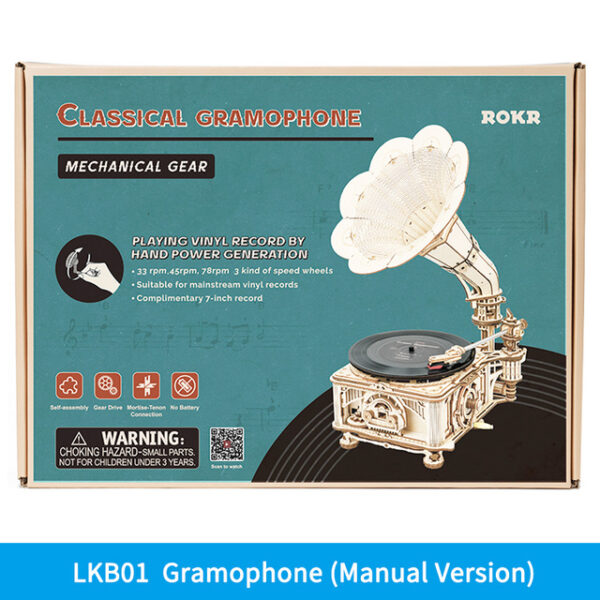 iKid Robotime Rokr Diy Hand Crank Classic Gramophone Wooden Puzzle Model Building Kits Assembly Toy Gift For Children Lkb01 - Image 8