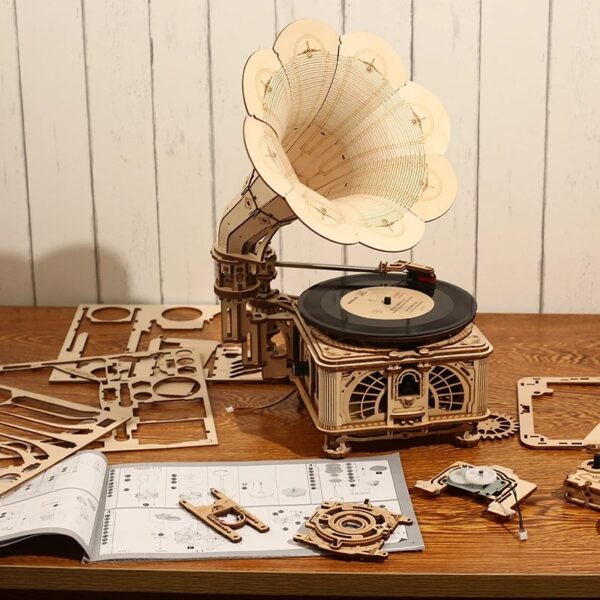 iKid Robotime Rokr Diy Hand Crank Classic Gramophone Wooden Puzzle Model Building Kits Assembly Toy Gift For Children Lkb01 - Image 4