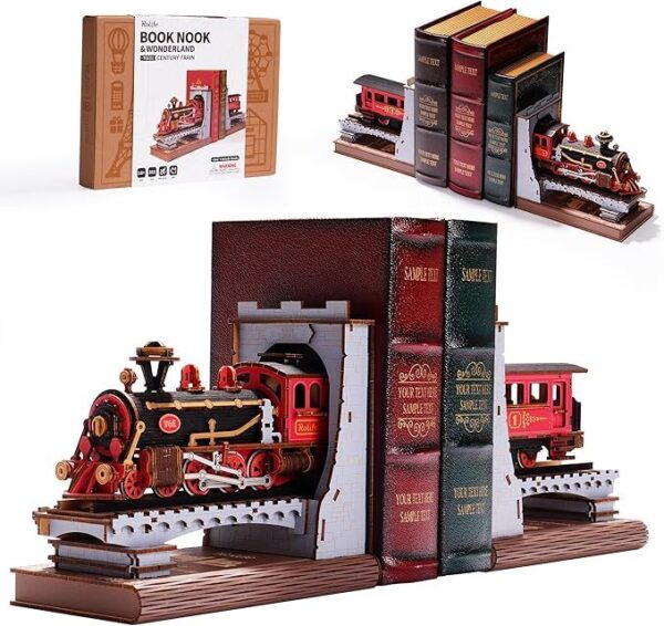 iKid Robotime Book Nook Book Ends Kits Century Train Diy Booknook 3D Wooden Puzzle Model Kit Bookend Bookshelf Decoration Gifts For Adults Kids Teens - Image 2