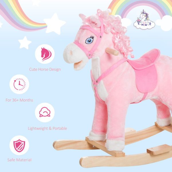iKid Plush Rocking Horse Realistic Sounds Swinging Tail Pink Ideal Birth Gift Joyful Engaging For 3 Years - Image 2