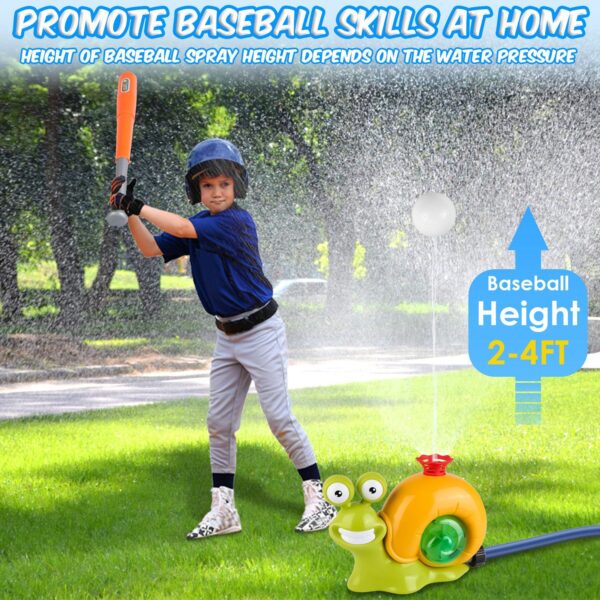 iKid 2 In 1 Snail Water Sprinkler Baseball Toy With 2 Sprinkler Nozzles 360 Degree Rotating Spray Baseball Sprinkler Summer Water Toy For 4-8Years Old Boys Girls Pool Garden Lawn - Image 9