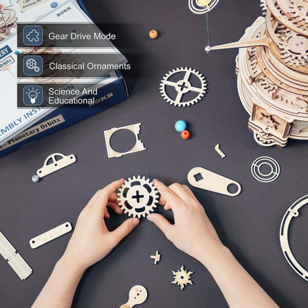 iKid Robotime Rokr 316Pcs Rotatable Mechanical Orrery 3D Wooden Puzzle Games Assemble Model Building Kits Toys Gift For Children Boys - Image 7