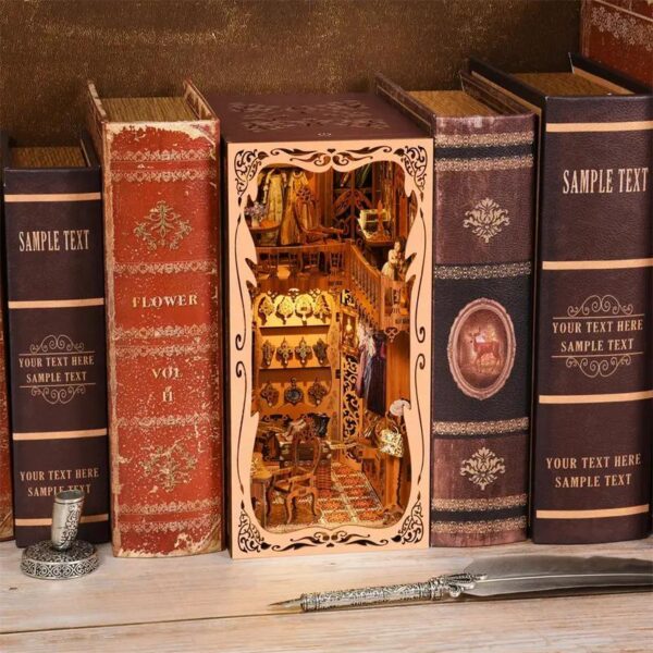iKid Duchess Cloakroom Book Corner Kit Homemade Miniature Dollhouse 3D Wooden Puzzle Bookshelf Insert Decoration With Led Light Craft Kit - Image 4