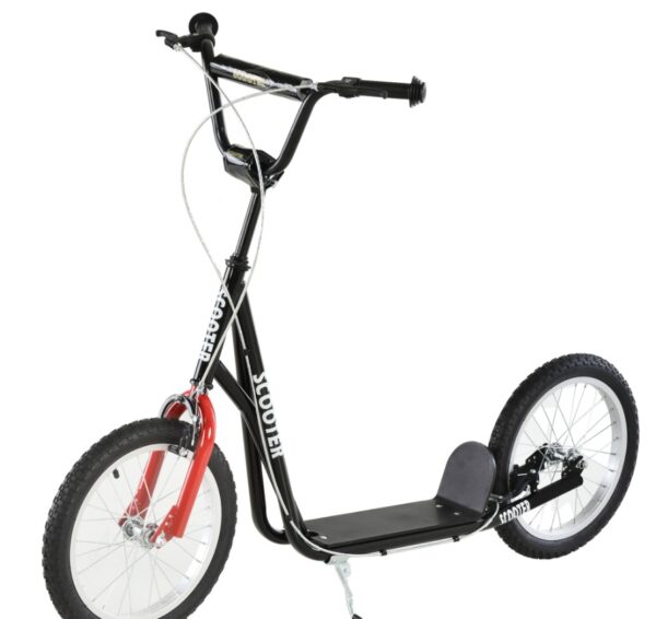 iKid Kids Kick Scooter Black Adjustable Handlebar Dual Rear Brakes Inflatable Wheels - Image 3
