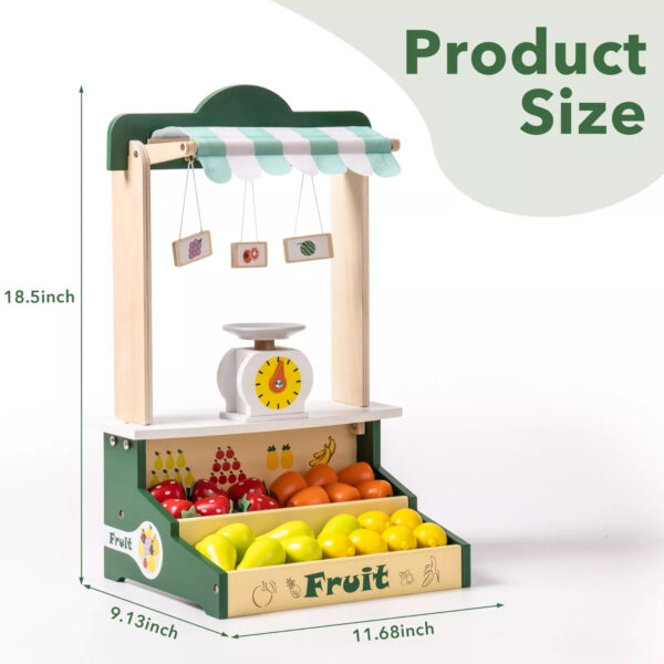 iKid Robotime Wooden Farmers Market Stand Fruit Stall Toy Grocery Store Set For Kids - Image 9