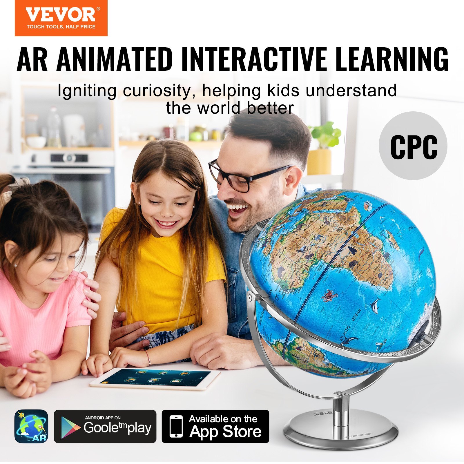 iKid Vevor Educational Globe For Kids Interactive Ar World Globe With Ar Golden Globe App Led Night Lighting Stem Toy Gifts For Kids Compatible With Android Or Ios Devices