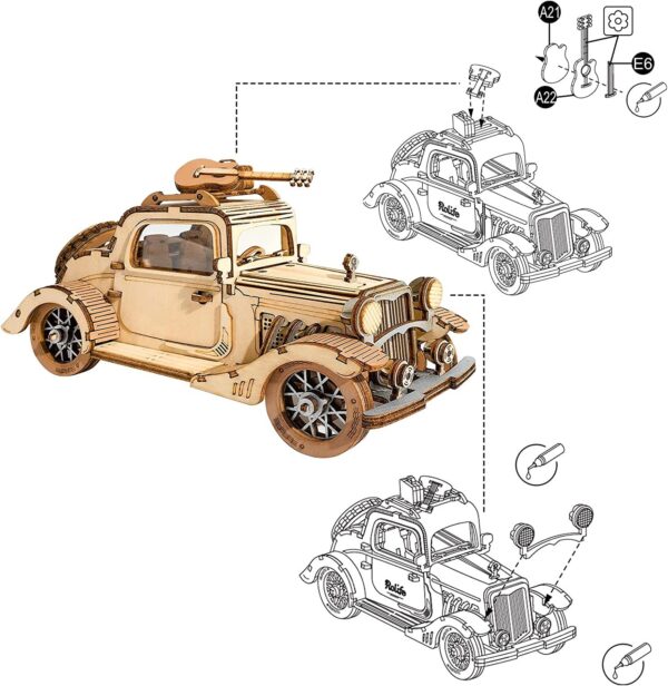 iKid Robotime Rolife Vintage Car Model 3D Wooden Puzzle Toys For Chilidren Kids - Image 5