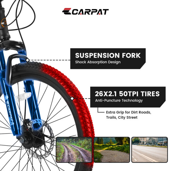 iKid S26102 26 Inch Mountain Bike Shimano 21 Speeds With Mechanical Disc Brakes High-Carbon Steel Frame Suspension Bikes Mountain Bicycle For Teenagers - Image 5