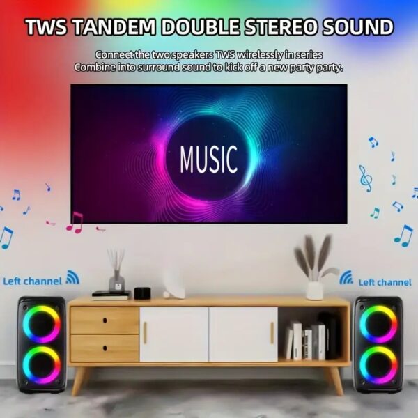 iKid Wireless Speaker With Subwoofer Large Boombox Speaker Stereo Speaker Subwoofer Outdoor Wireless Speaker Party Disco Light Tws Tf Aux - Image 4
