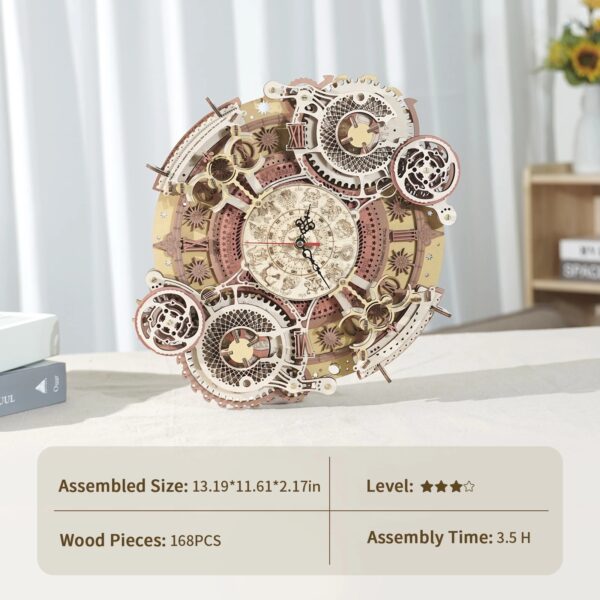 iKid Robotime Rokr Zodiac Wall Clock 3D Wooden Puzzle Model Assembly Toys Gifts For Children Kids Teens Lc601 Support Dropshipping - Image 4