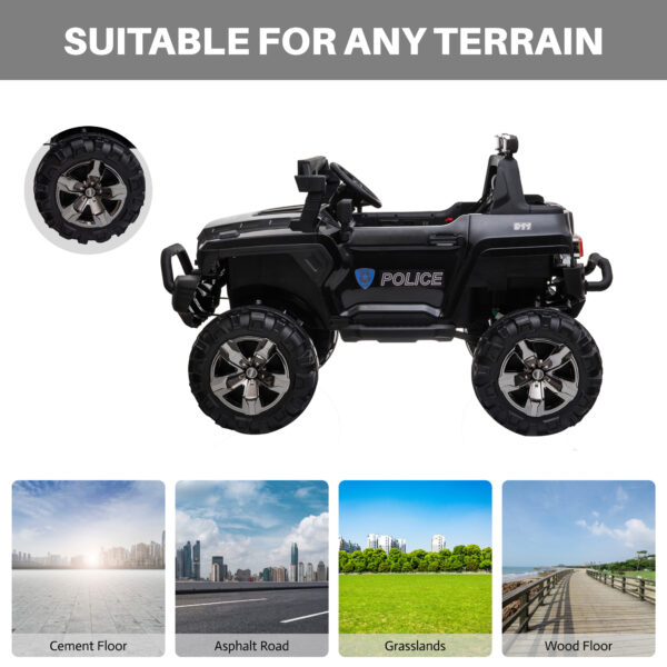 iKid 12V Electric Police Ride-On Toy For Kids Led Lights Mp3 Parental Remote Black - Image 6