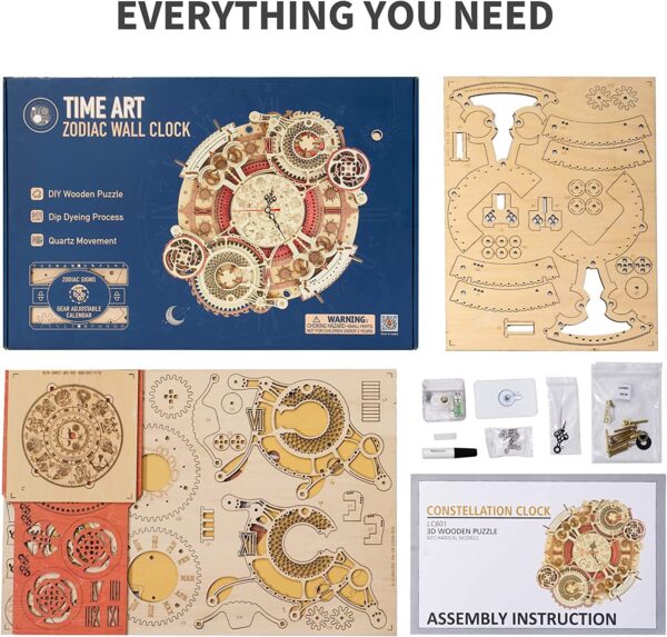 iKid Robotime Rokr Time Art Zodiac Wall Clock 3D Wooden Puzzle Games Model Building Kits Toys For Children Kids - Image 7