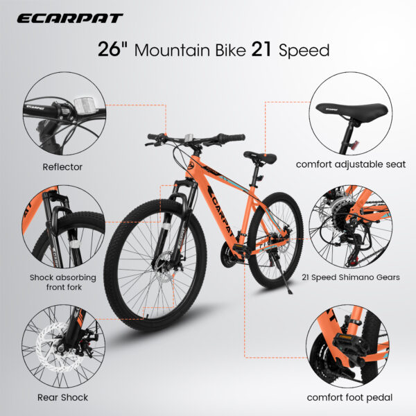 iKid A26322 26-Inch Mountain Bike Aluminum Frame Shock Absorbing Front Fork Bike 21-Speed Disc Brake Mountain Bike - Image 3