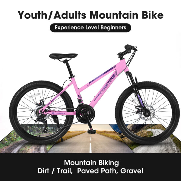 iKid S24103 24 Inch Mountain Bike For Teenagers Girls Women Shimano 21 Speeds With Dual Disc Brakes And 100Mm Front Suspension White-Pink - Image 6