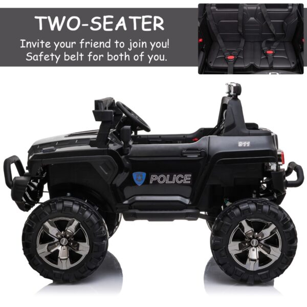 iKid 12V Electric Police Ride-On Toy For Kids Led Lights Mp3 Parental Remote Black - Image 5