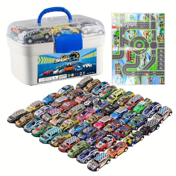 iKid A 50-Piece Alloy Toy Car Set With A Storage Box And A Foldable Play Mat As Well As A Wide Variety Of Combinations Perfect As An Educational And Entertaining Gift For Children Aged 3 And Up - Image 2
