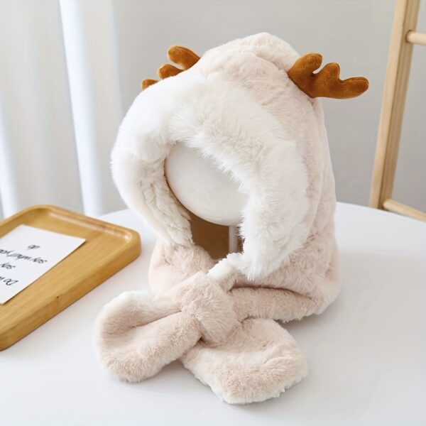 iKid Cute Deer Hat Women Plush Rabbit Ear Funny Lolita Sweet Kawaii Winter Fluffy Fleece Warm Hat Plush Winter Thickened Cute Antlers Baby Hat With Scarf For 5-10 Y Children - Image 7
