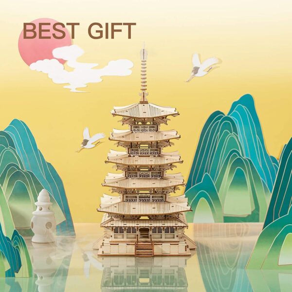 iKid Robotime Five-Storied Pagoda 3D Wooden Puzzle Toys For Children Kids Birthday Gift Tgn02 - Image 7