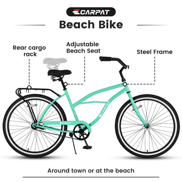 iKid S26204 26 Inch Beach Cruiser Bike For Men And Women Steel Frame Single Speed Drivetrain Upright Comfortable Rides Multiple Colors - Image 9