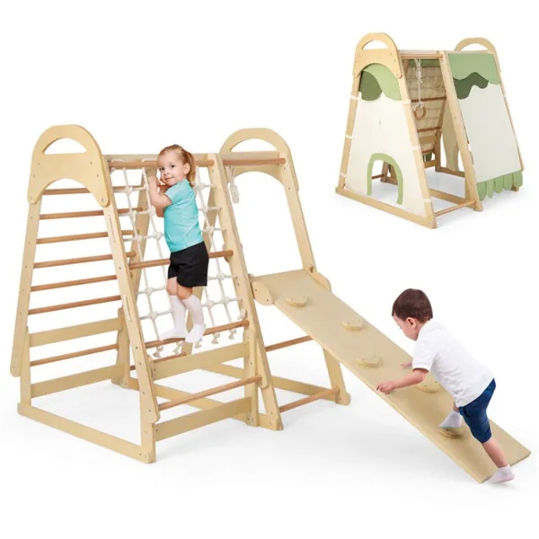 iKid 6-In-1 Wooden Kids Jungle Gym Playset