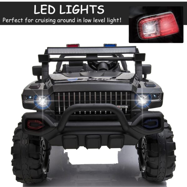 iKid 12V Electric Police Ride-On Toy For Kids Led Lights Mp3 Parental Remote Black - Image 4