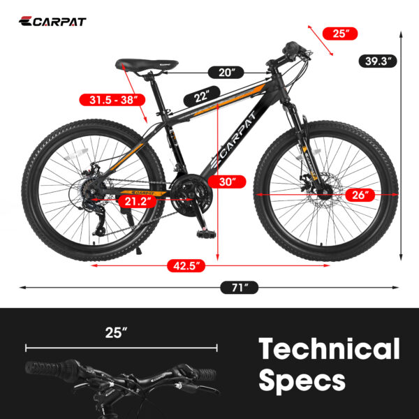 iKid S26102 26 Inch Mountain Bike Shimano 21 Speeds With Mechanical Disc Brakes High-Carbon Steel Frame Suspension Bikes Mountain Bicycle For Teenagers - Image 6