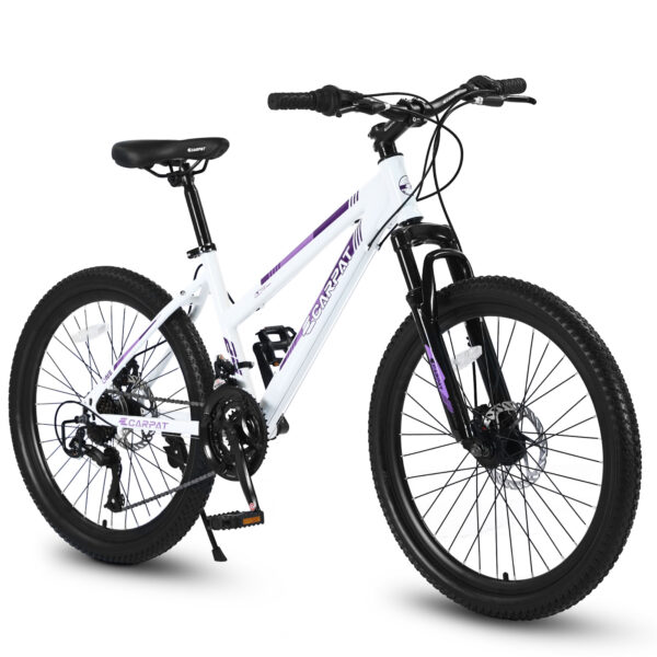 iKid S24103 24 Inch Mountain Bike For Teenagers Girls Women Shimano 21 Speeds With Dual Disc Brakes And 100Mm Front Suspension White-Pink - Image 9