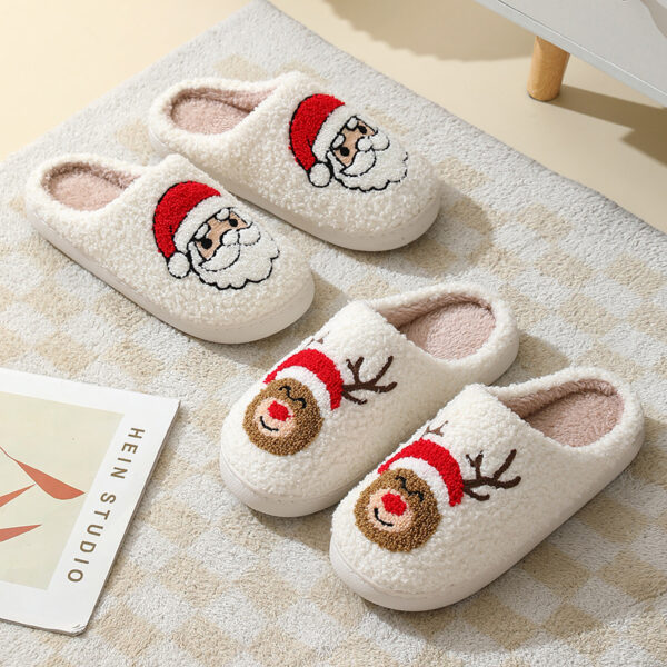 iKid Christmas Home Slippers Cute Cartoon Santa Claus Cotton Slippers For Women And Men Couples Winter Warm Furry Shoes - Image 5