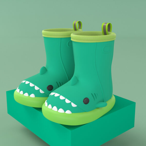 iKid Children Boys Girls Cute Cartoon Waterproof Shoes Safety Rubber Shark Slippers Kids Rain Boots - Image 3
