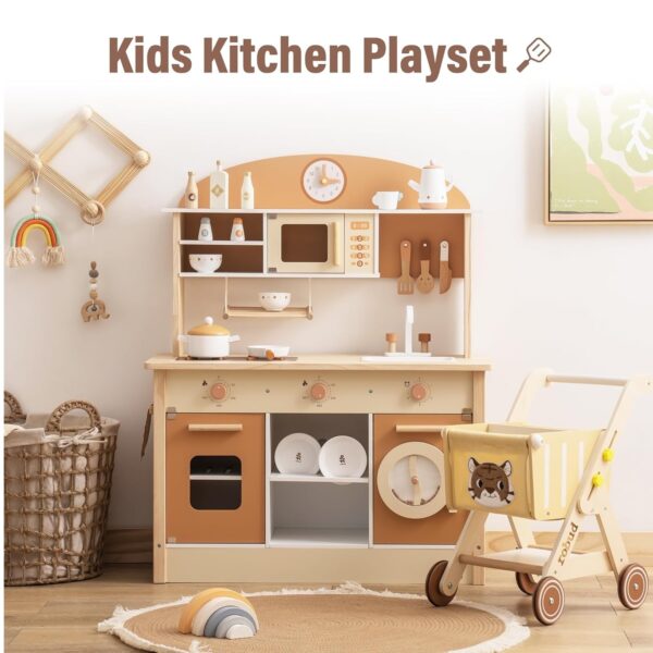 iKid Robud New Large Kids Toddlers Kitchen Playset Wooden Play Toy With Accessories - Image 7