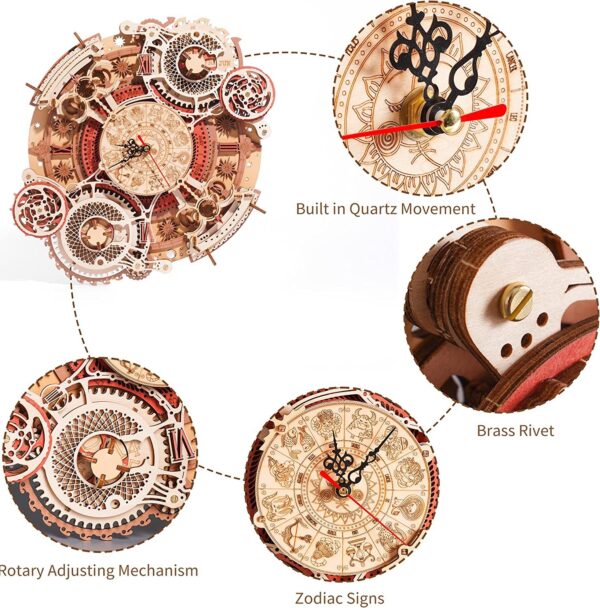 iKid Robotime Rokr Time Art Zodiac Wall Clock 3D Wooden Puzzle Games Model Building Kits Toys For Children Kids - Image 10