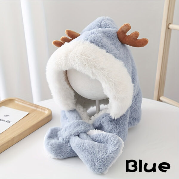 iKid Cute Deer Hat Women Plush Rabbit Ear Funny Lolita Sweet Kawaii Winter Fluffy Fleece Warm Hat Plush Winter Thickened Cute Antlers Baby Hat With Scarf For 5-10 Y Children - Image 9