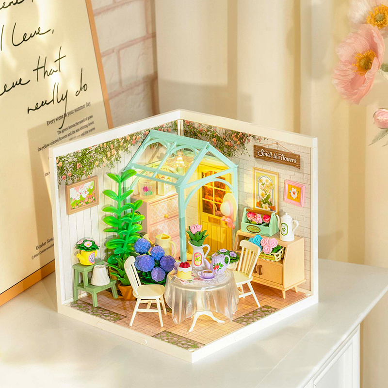 iKid Robotime Diy Miniature House Kit Dollhouse Model Building Craft Kit Birthday Creative Gifts For Adults Kids Girls Boys Blooming Tea Garden